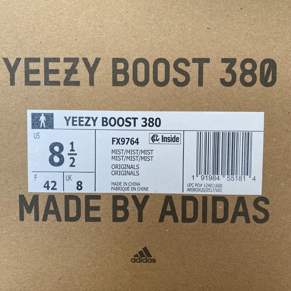 NEW ADIDAS YEEZY BOOST 380 IN MIST - SZ 8.5 MENS